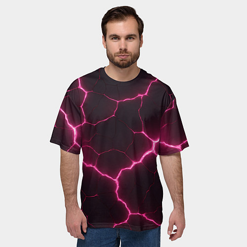 Мужская футболка оверсайз Розовый свет из разлома плит / 3D-принт – фото 3