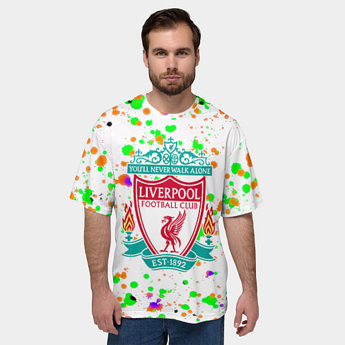 Мужская футболка оверсайз Liverpool брызги красок текстура / 3D-принт – фото 3