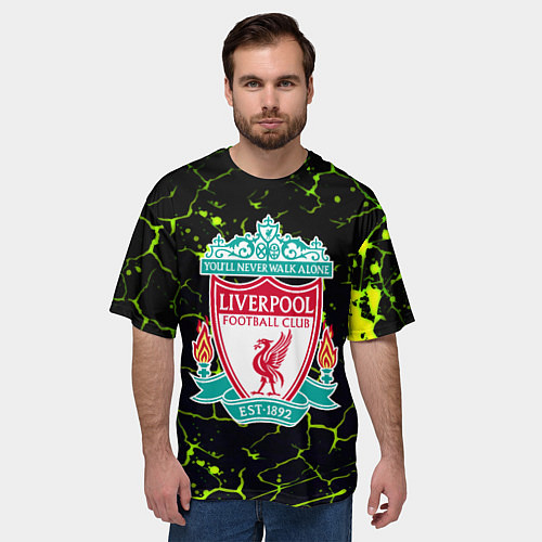 Мужская футболка оверсайз Ливерпуль зеленые трещины / 3D-принт – фото 3