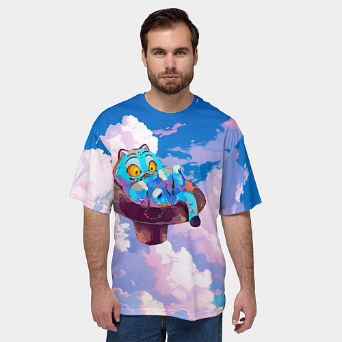 Мужская футболка оверсайз Tiger Derpy in the clouds / 3D-принт – фото 3