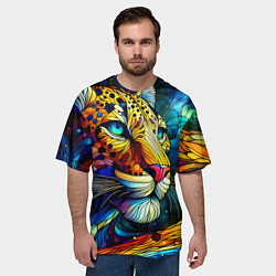 Футболка оверсайз мужская Морда леопарда - витраж, цвет: 3D-принт — фото 2