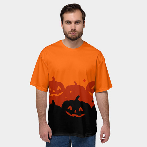Мужская футболка оверсайз Хэллоуин счастливые тыквы / 3D-принт – фото 3