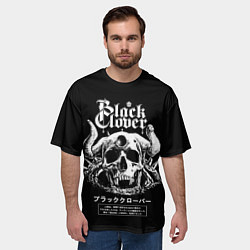 Футболка оверсайз мужская Черный клевер череп, цвет: 3D-принт — фото 2