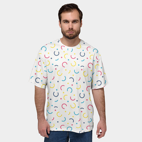 Мужская футболка оверсайз Цветные точки и дуги на белом / 3D-принт – фото 3