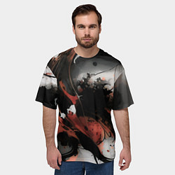 Футболка оверсайз мужская Тёмные краски абстракция красно-чёрный, цвет: 3D-принт — фото 2
