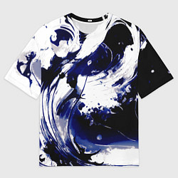 Мужская футболка оверсайз Чёрно-фиолетовый абстракция волна