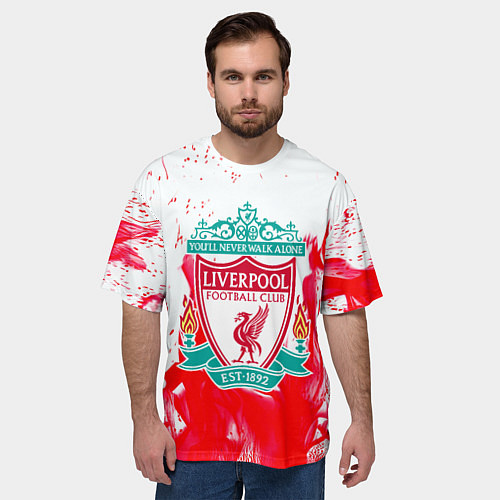 Мужская футболка оверсайз Liverpool розовый огонь / 3D-принт – фото 3