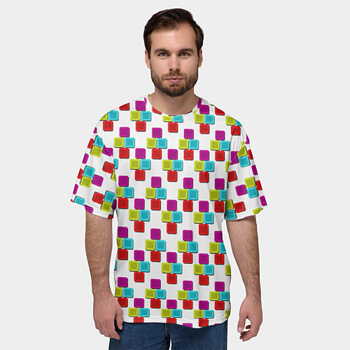 Мужская футболка оверсайз Цветные блоки на белом / 3D-принт – фото 3