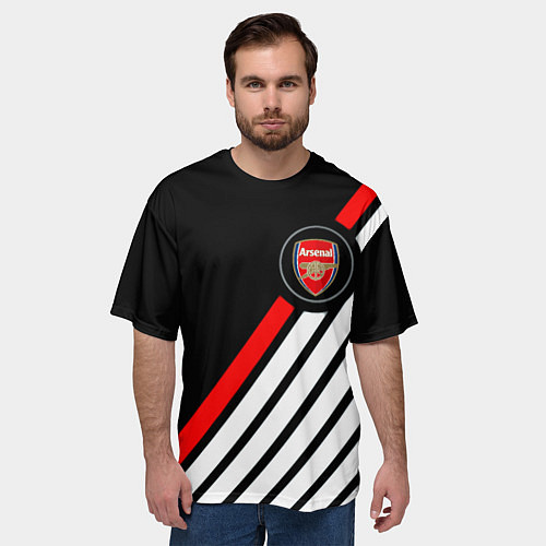 Мужская футболка оверсайз Арсенал геометрия полосы / 3D-принт – фото 3