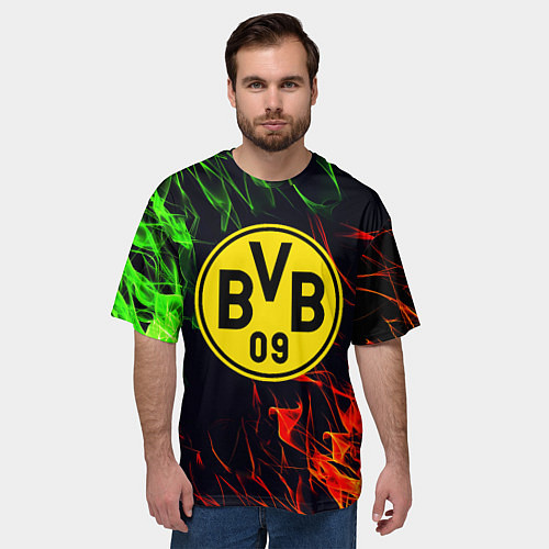 Мужская футболка оверсайз Borussia flame toxic / 3D-принт – фото 3