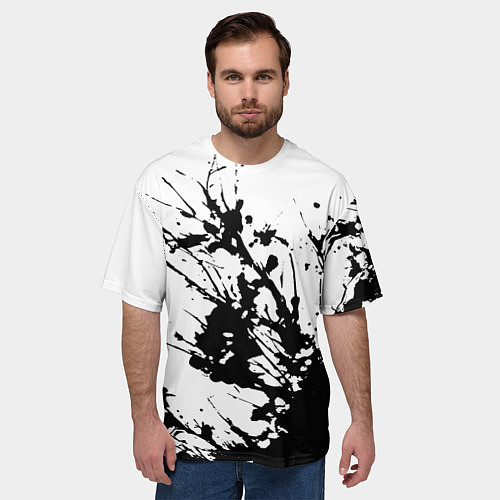 Мужская футболка оверсайз Чёрная взрывная краска на белом / 3D-принт – фото 3