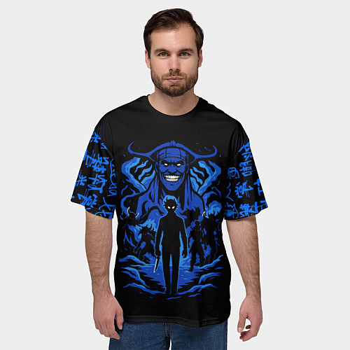 Мужская футболка оверсайз Поднятие уровня в одиночку с иероглифами / 3D-принт – фото 3