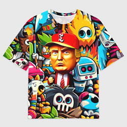 Футболка оверсайз мужская Дональд Трамп в компании мультяшных персонажей, цвет: 3D-принт