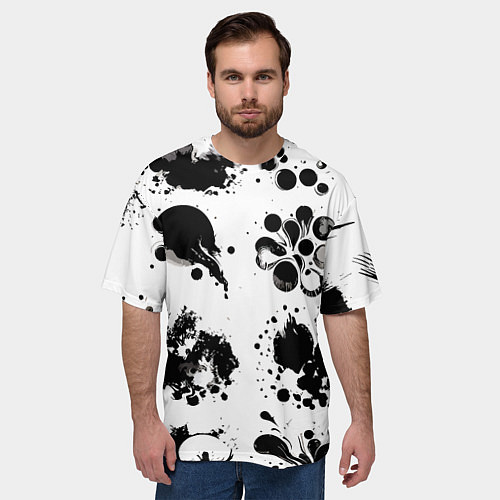 Мужская футболка оверсайз Чёрно-белые кляксы - абстракция / 3D-принт – фото 3