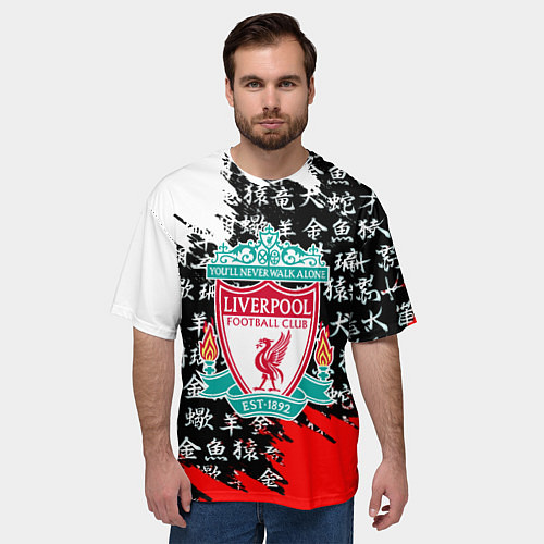 Мужская футболка оверсайз Ливерпуль китайские символы краски / 3D-принт – фото 3