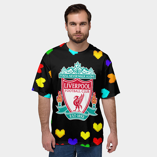 Мужская футболка оверсайз Ливерпуль пиксельные сердца / 3D-принт – фото 3