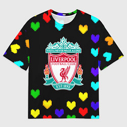 Футболка оверсайз мужская Ливерпуль пиксельные сердца, цвет: 3D-принт