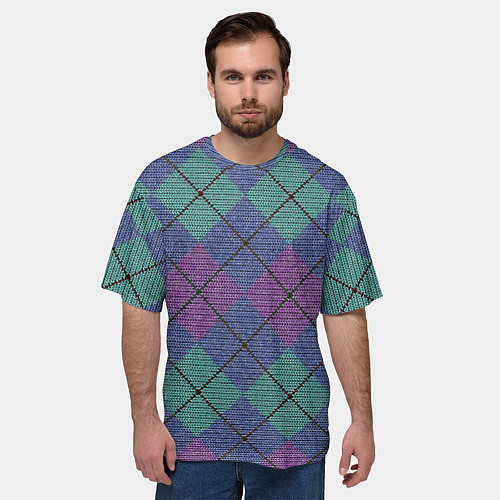 Мужская футболка оверсайз Аргайл / 3D-принт – фото 3