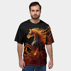 Футболка оверсайз мужская Оранжево желтая лошадь созданная из янтаря, цвет: 3D-принт — фото 2