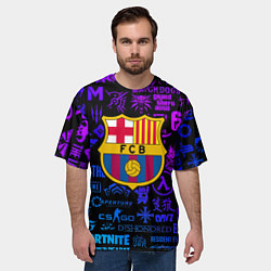 Футболка оверсайз мужская Барселона неоновые логотипы игр, цвет: 3D-принт — фото 2