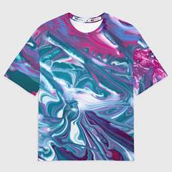 Мужская футболка оверсайз Абстракция бело сине красный мрамор