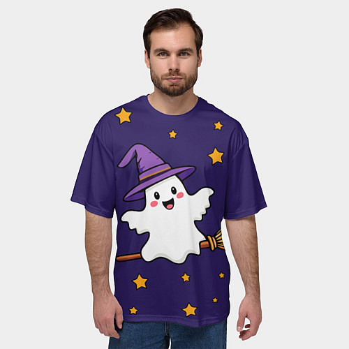 Мужская футболка оверсайз Хэллоуин, привидение на метле / 3D-принт – фото 3