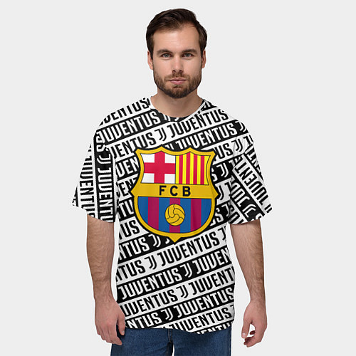 Мужская футболка оверсайз Барселона х Ювентус паттерн / 3D-принт – фото 3