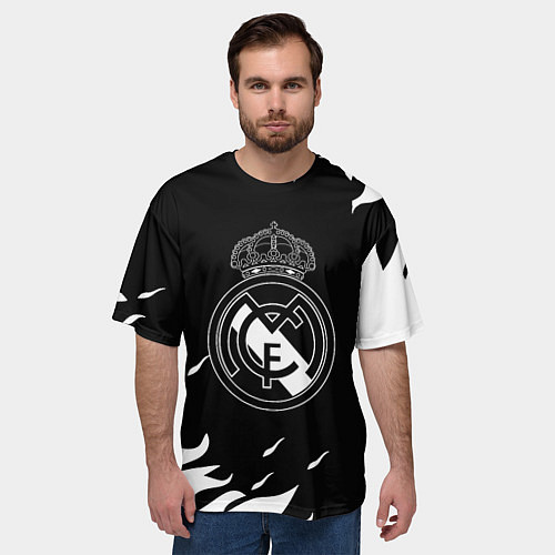 Мужская футболка оверсайз Реал Мадрид белый огонь / 3D-принт – фото 3