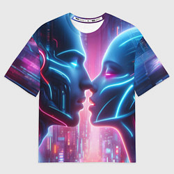 Футболка оверсайз мужская Cyber love - metropolis neon glow, цвет: 3D-принт