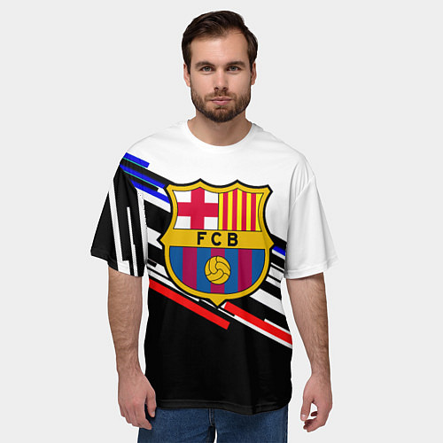 Мужская футболка оверсайз Barcelona полосы текстура спорт / 3D-принт – фото 3