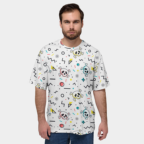 Мужская футболка оверсайз Паттерн с черепами и геометрическими фигурами на Х / 3D-принт – фото 3