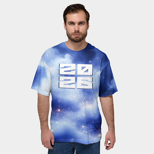 Мужская футболка оверсайз 2026 сине-голубая дымка / 3D-принт – фото 3