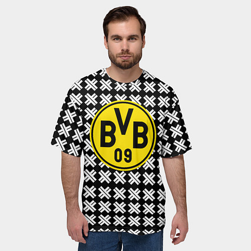 Мужская футболка оверсайз Borussia pattern geometry / 3D-принт – фото 3
