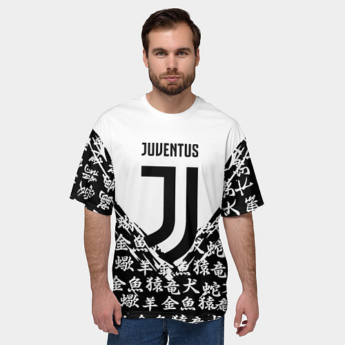 Мужская футболка оверсайз Juventus символы китайские / 3D-принт – фото 3