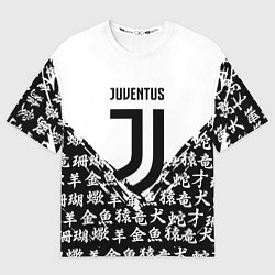 Футболка оверсайз мужская Juventus символы китайские, цвет: 3D-принт