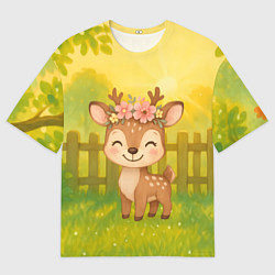 Футболка оверсайз мужская Милый олененок на зеленом дворе, цвет: 3D-принт