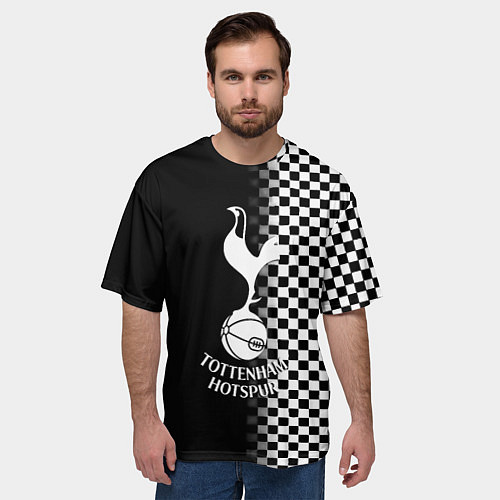 Мужская футболка оверсайз Тоттенхэм клетка шахматная / 3D-принт – фото 3