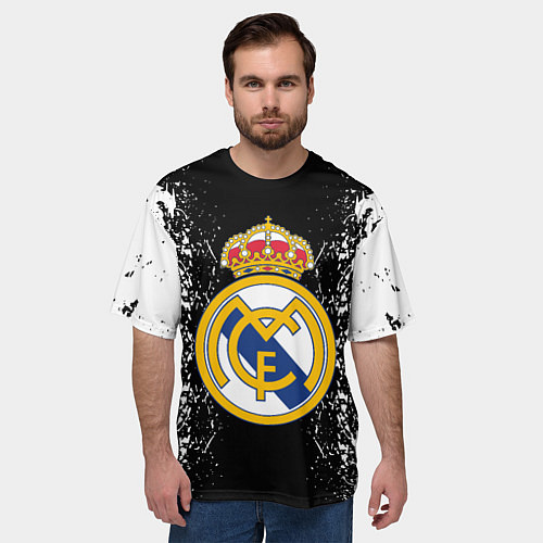 Мужская футболка оверсайз Реал Мадрид текстура краски / 3D-принт – фото 3