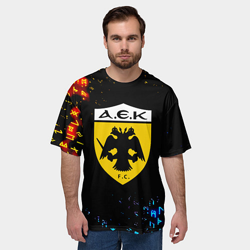 Мужская футболка оверсайз AEK огненные символы / 3D-принт – фото 3