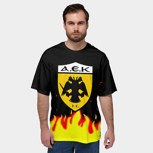 Мужская футболка оверсайз AEK огненные краски / 3D-принт – фото 3