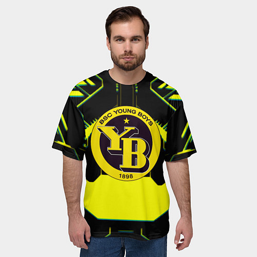 Мужская футболка оверсайз Янг Бойз спортивная геометрия линии / 3D-принт – фото 3