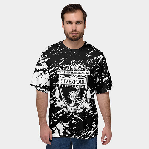 Мужская футболка оверсайз Ливерпуль белые штриха красок / 3D-принт – фото 3