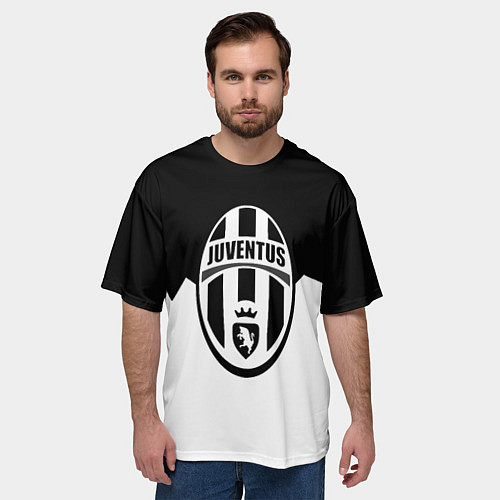 Мужская футболка оверсайз Ювентус черно белая геометрия / 3D-принт – фото 3