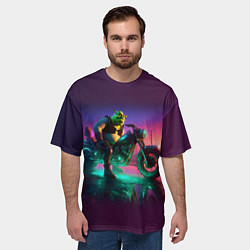 Футболка оверсайз мужская Шрек на мотоцикле на закате - нейроарт фантазия, цвет: 3D-принт — фото 2