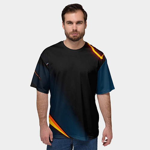 Мужская футболка оверсайз Glow orange neon / 3D-принт – фото 3