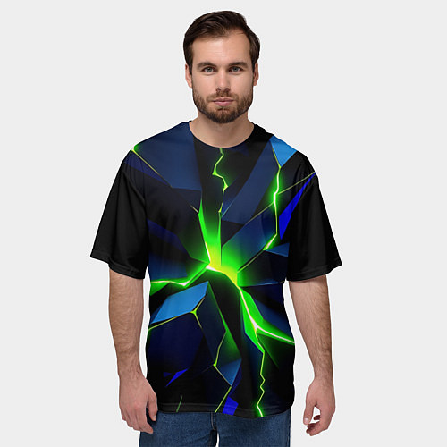 Мужская футболка оверсайз Neon green glow / 3D-принт – фото 3