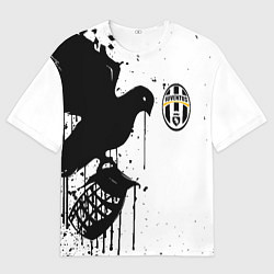 Футболка оверсайз мужская Ювентус черная птица краски, цвет: 3D-принт