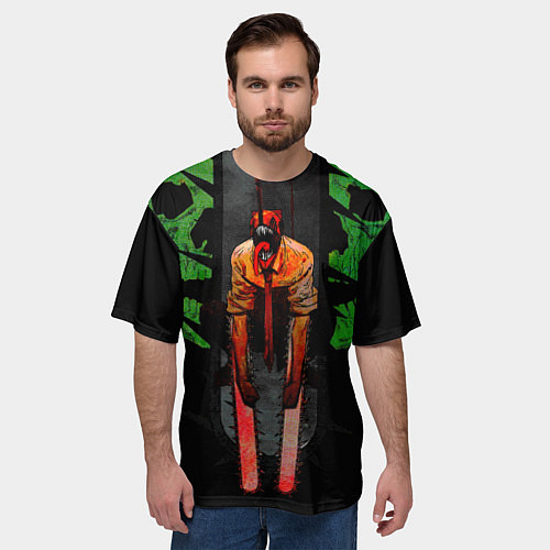 Мужская футболка оверсайз Дэндзи с черепами Человек бензопила / 3D-принт – фото 3