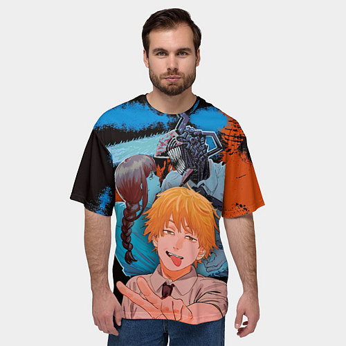 Мужская футболка оверсайз Дэндзи и Макима из Человек бензопила / 3D-принт – фото 3