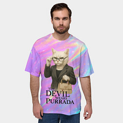 Футболка оверсайз мужская Дьявол носит Пурада пародия с белой кошкой, цвет: 3D-принт — фото 2